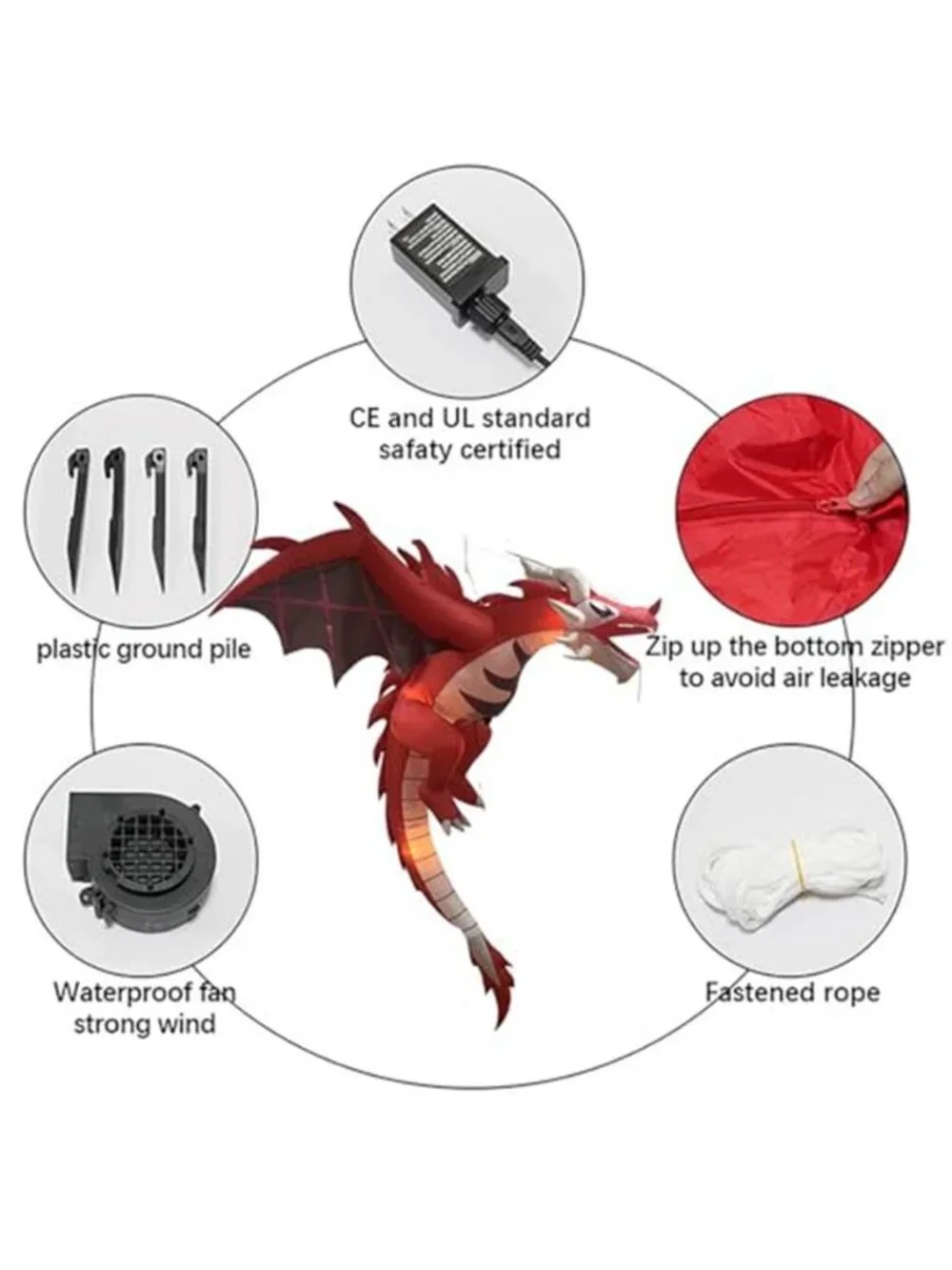 5FT Halloween Inflatable Dinosaur Decor with LED Lights – Scary Flying Dragon